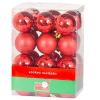 Conjunto 24 Bolas de Natal Diamantadas 4cm Vermelho