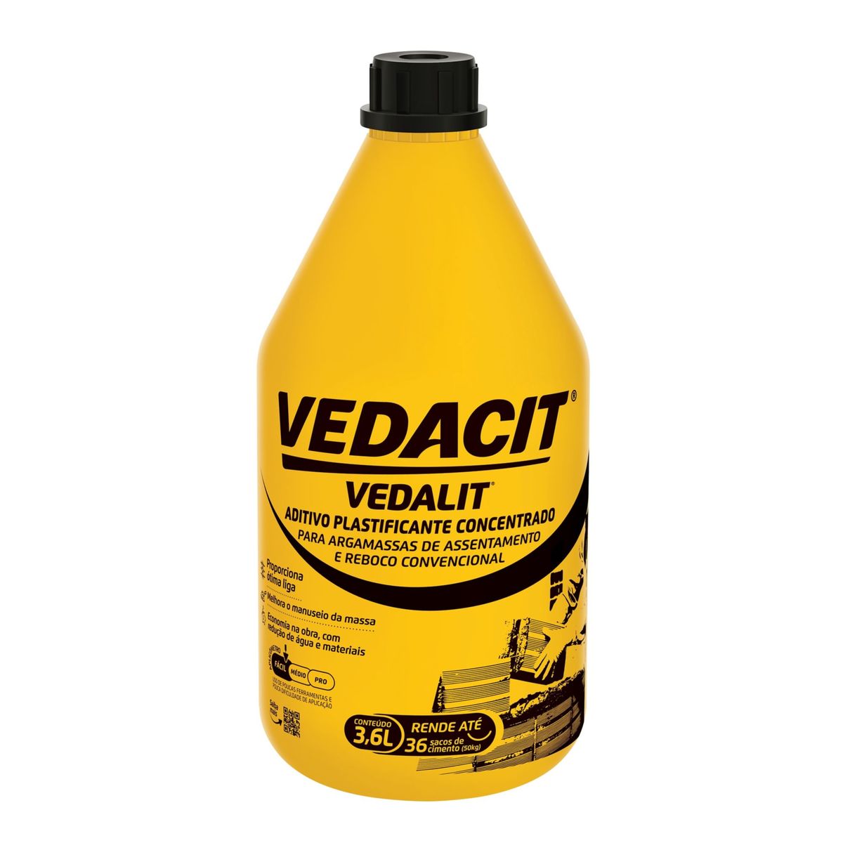 Aditivo Plastificante para Argamassa de Assentamento Vedalit Galão 3,6 Litros Vedacit, marca Vedacit - Foto Principal