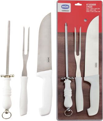 Kit do Assador com Faca, Garfo e Chaira 43,8x16,5x4cm