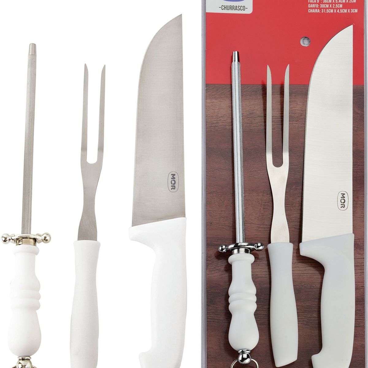 Kit do Assador com Faca, Garfo e Chaira 43,8x16,5x4cm, marca Mor - Foto Principal