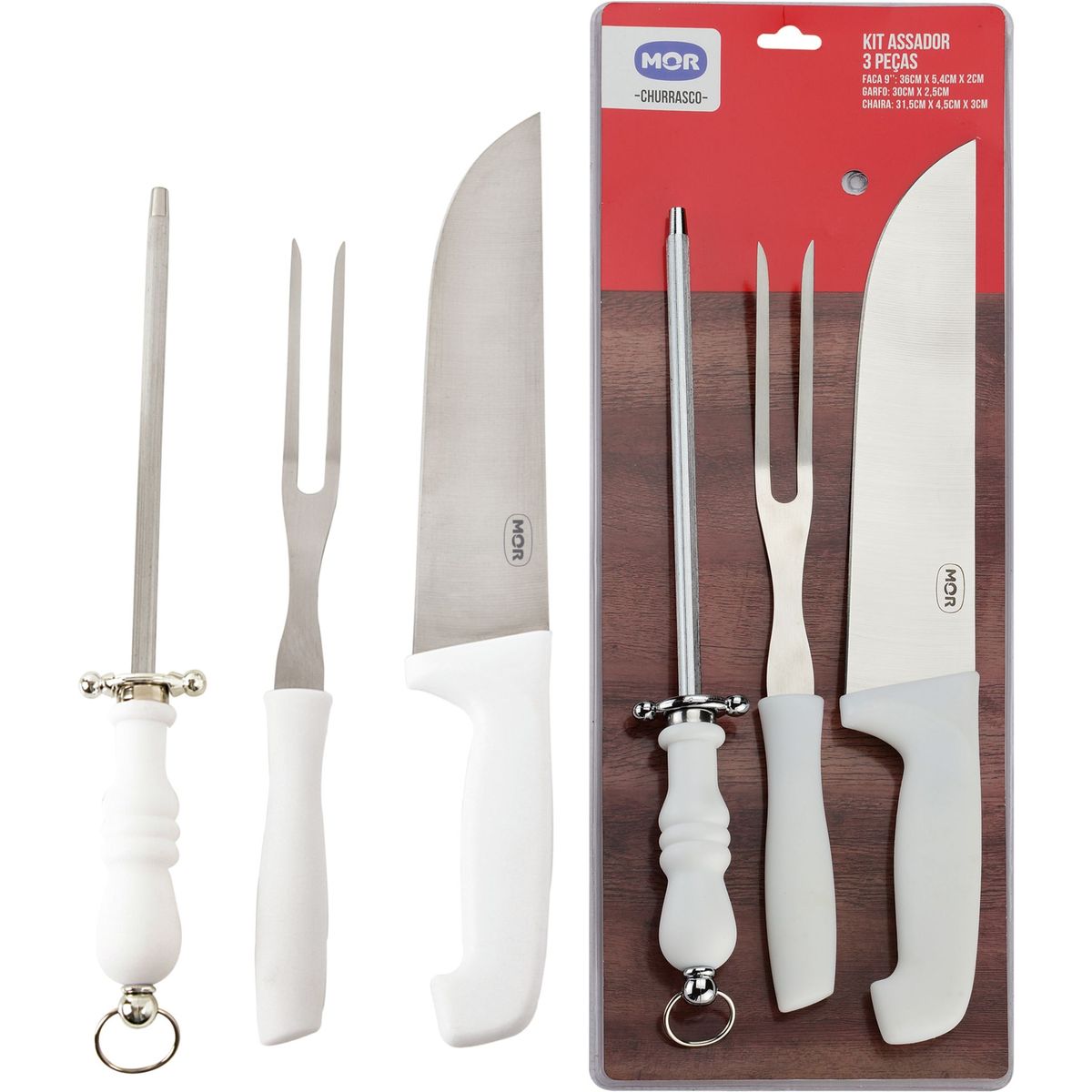 Kit do Assador com Faca, Garfo e Chaira 43,8x16,5x4cm, marca Mor - Foto Principal
