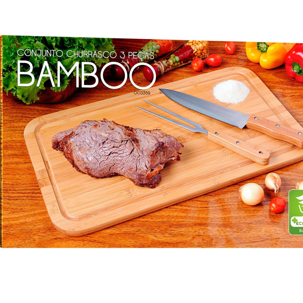 Conjunto Churrasco Bamboo Tábua Retangular, 51x31x4,5cm, marca Mor - Foto Principal
