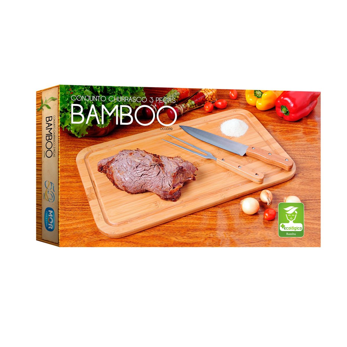 Conjunto Churrasco Bamboo Tábua Retangular, 51x31x4,5cm, marca Mor - Foto Principal