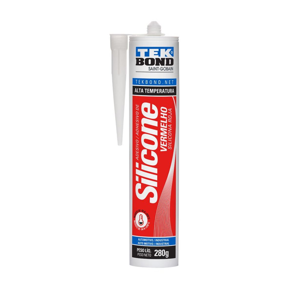 Silicone Acético Alta Temperatura, Vermelho, 280g, marca Tekbond - Foto Principal