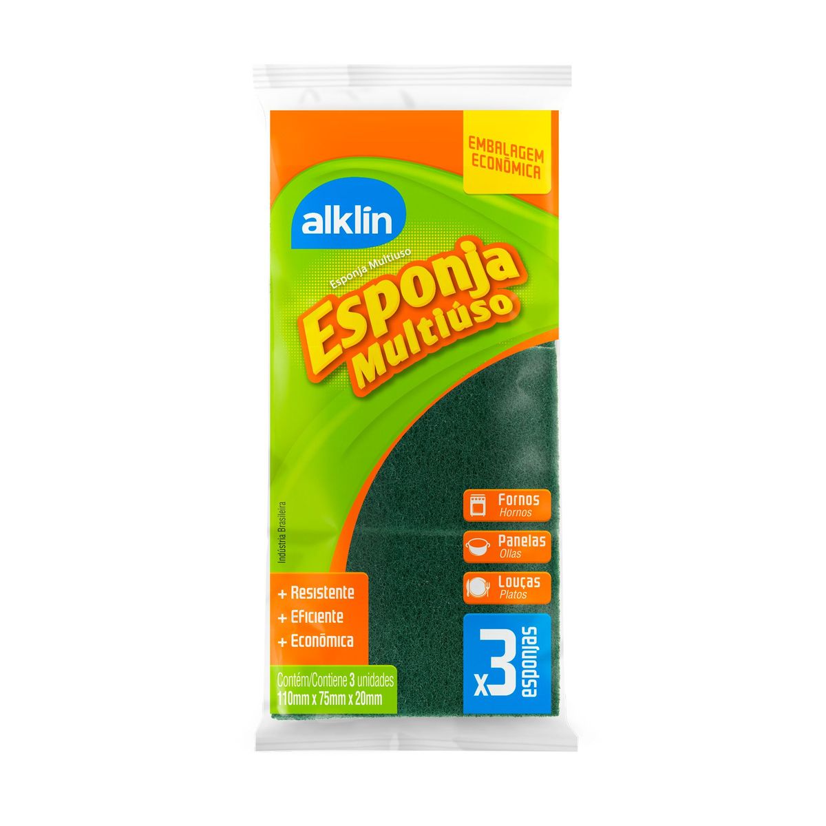Esponja Dupla Face com 3 Unidades Amarelo, marca Alklin - Foto Principal