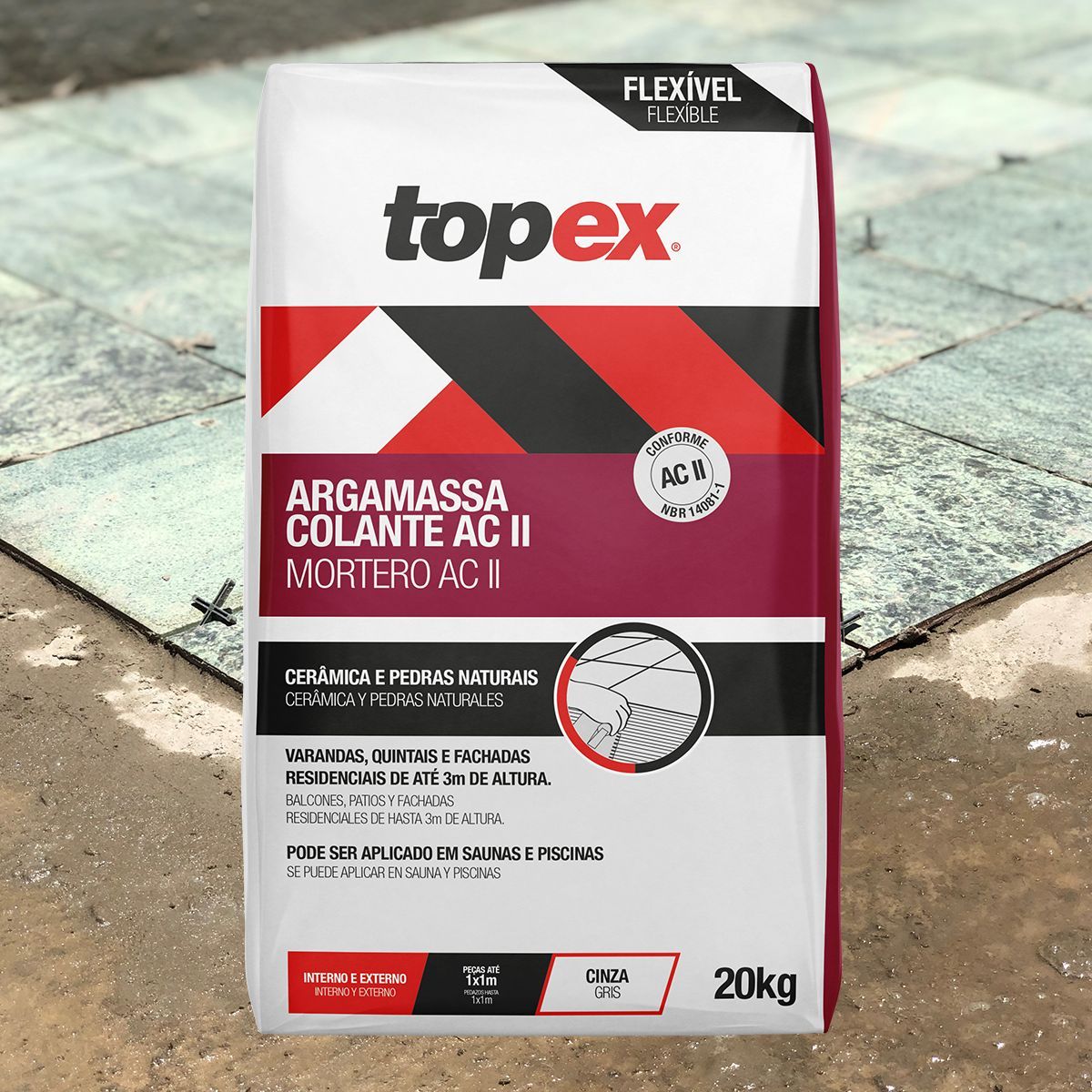 Argamassa ACII Flexível Externo Cinza 20kg Topex, marca Topex - Foto 2