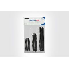 Kit Abraçadeiras Nylon T18R 2,5X100mm T30R 3,6X150mm T50R 4,6X200mm Preta Embalagem com 125 Unidades