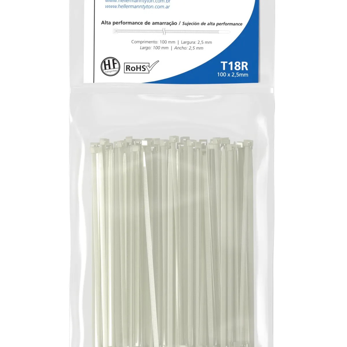 Abraçadeira Nylon T18R Natural 2,5X100mm Embalagem Com 100 Unidades, marca Hellermann - Foto Principal