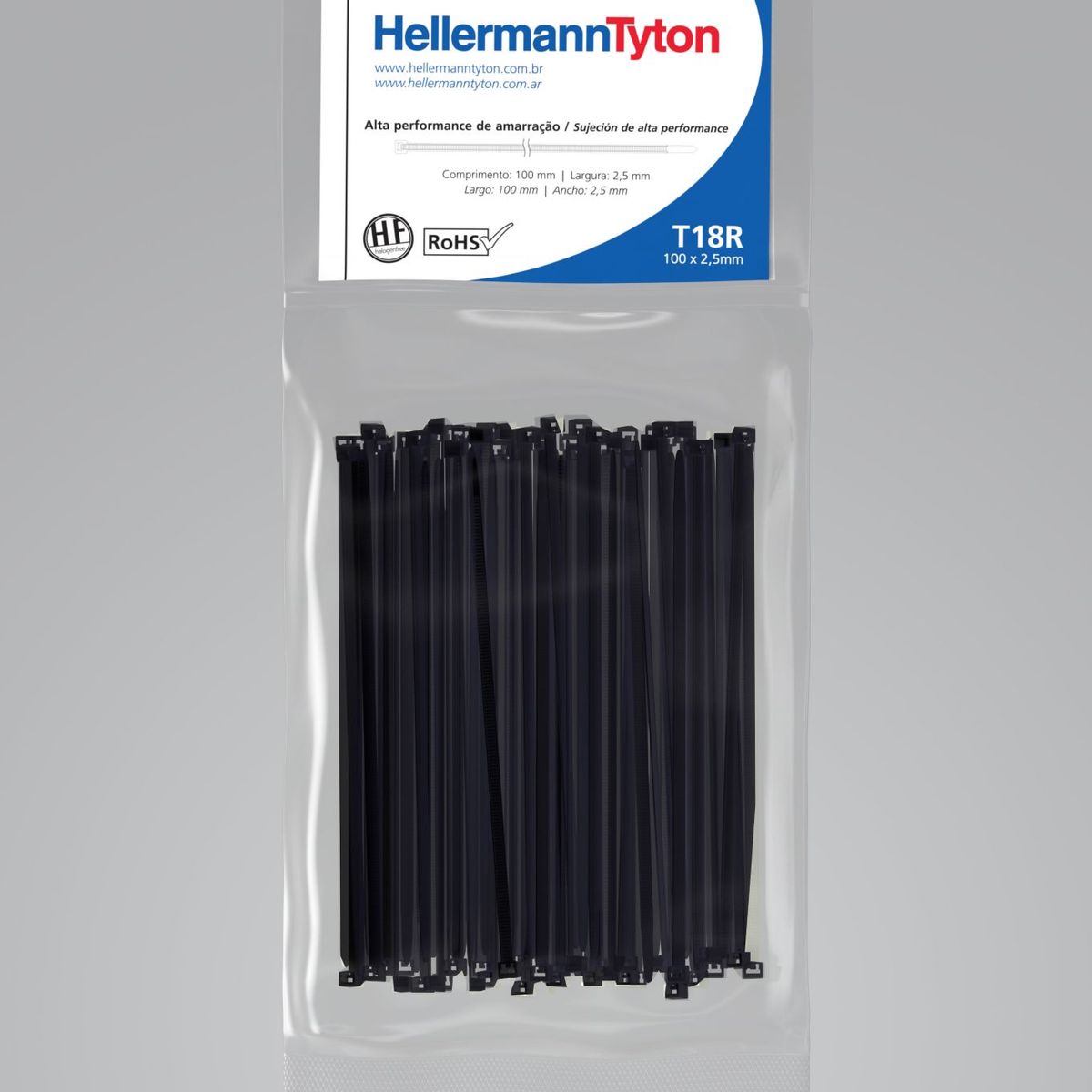 Abraçadeira Nylon T18R Preta 2,5X100mm Embalagem Com 100 Unidades, marca Hellermann - Foto Principal