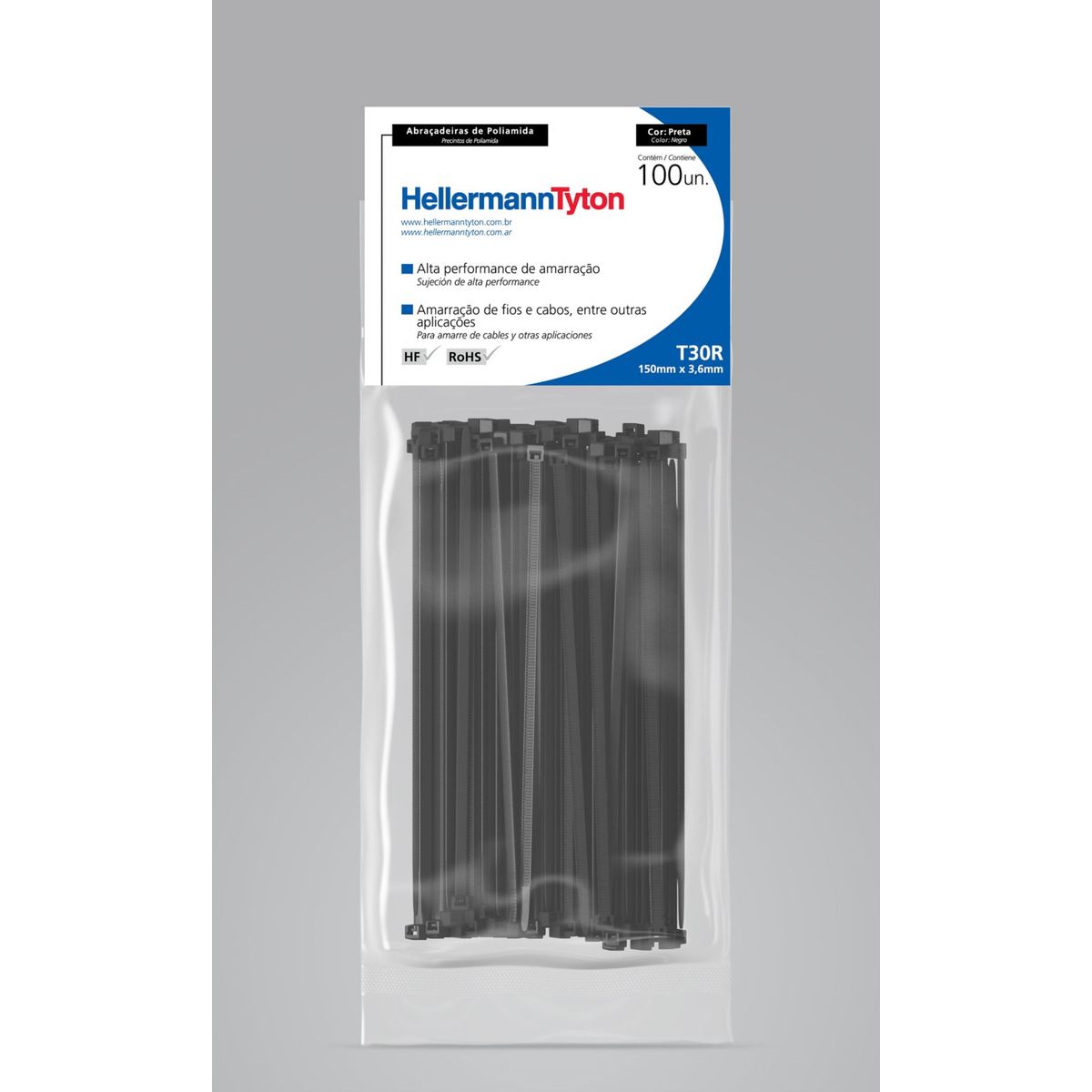 Abraçadeira Nylon T30R Preta 3,6X150mm Embalagem Com 100 Unidades, marca Hellermann - Foto Principal