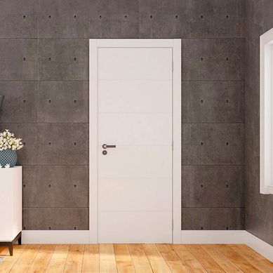 Porta Montada de Giro Frisada Madeira Solida MDP Branco UV Acabado Direita 215x88x14cm Bella