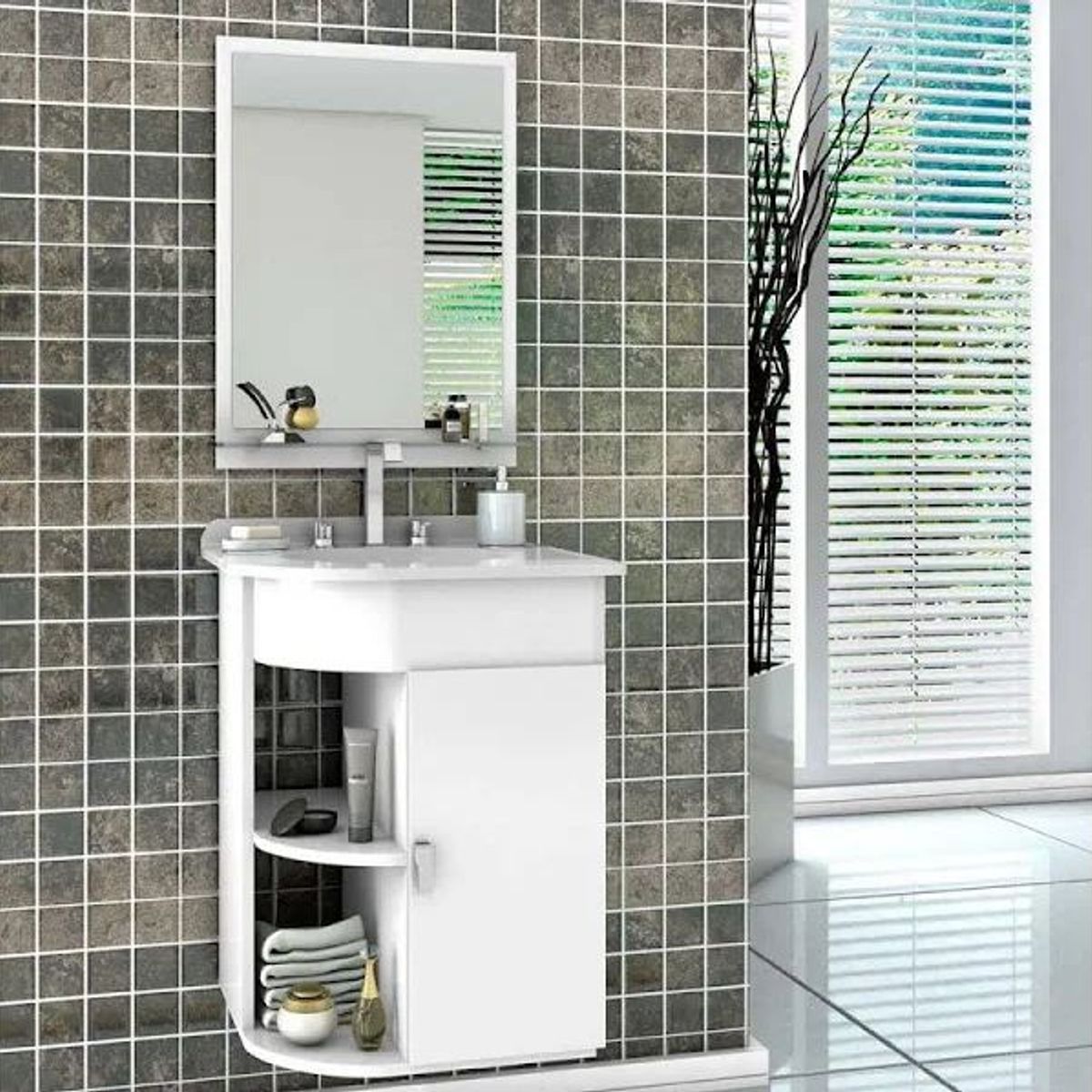 Gabinete para Banheiro com Cuba e Espelho Vega 61cm Branco Cerocha, marca Cerocha - Foto Principal