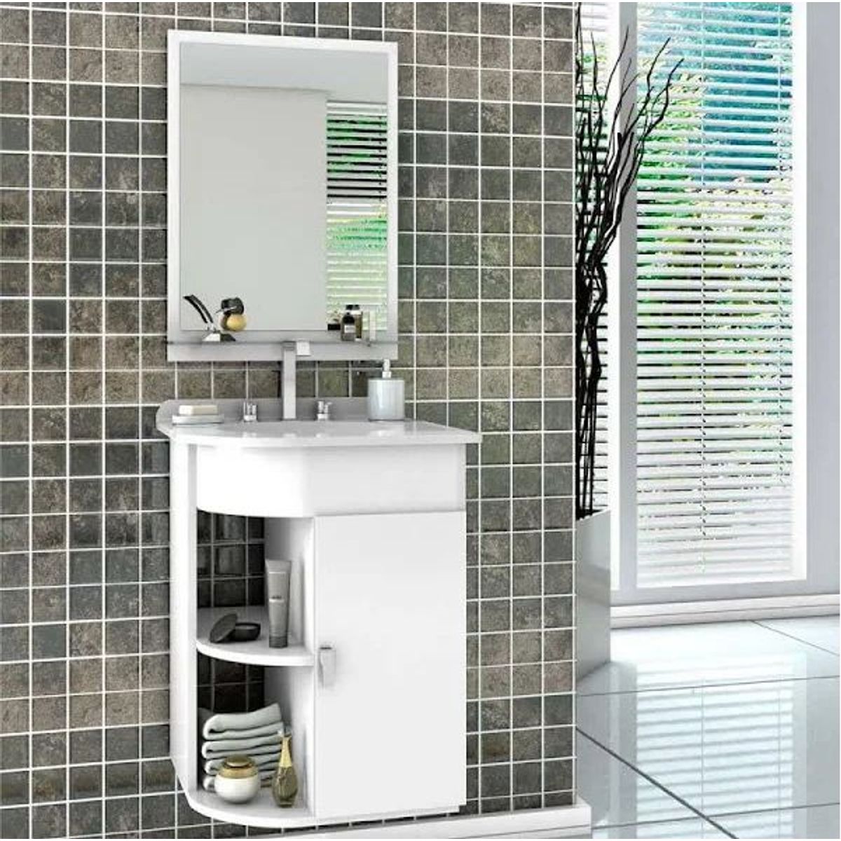 Gabinete para Banheiro com Cuba e Espelho Vega 61cm Branco Cerocha, marca Cerocha - Foto Principal