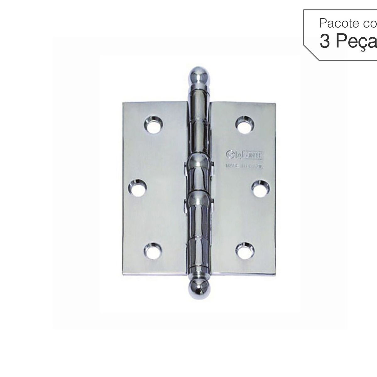 Dobradiça Cromado de Aço para Porta 3,5x3 " Modelo 500 3 peças, marca La Fonte - Foto Principal