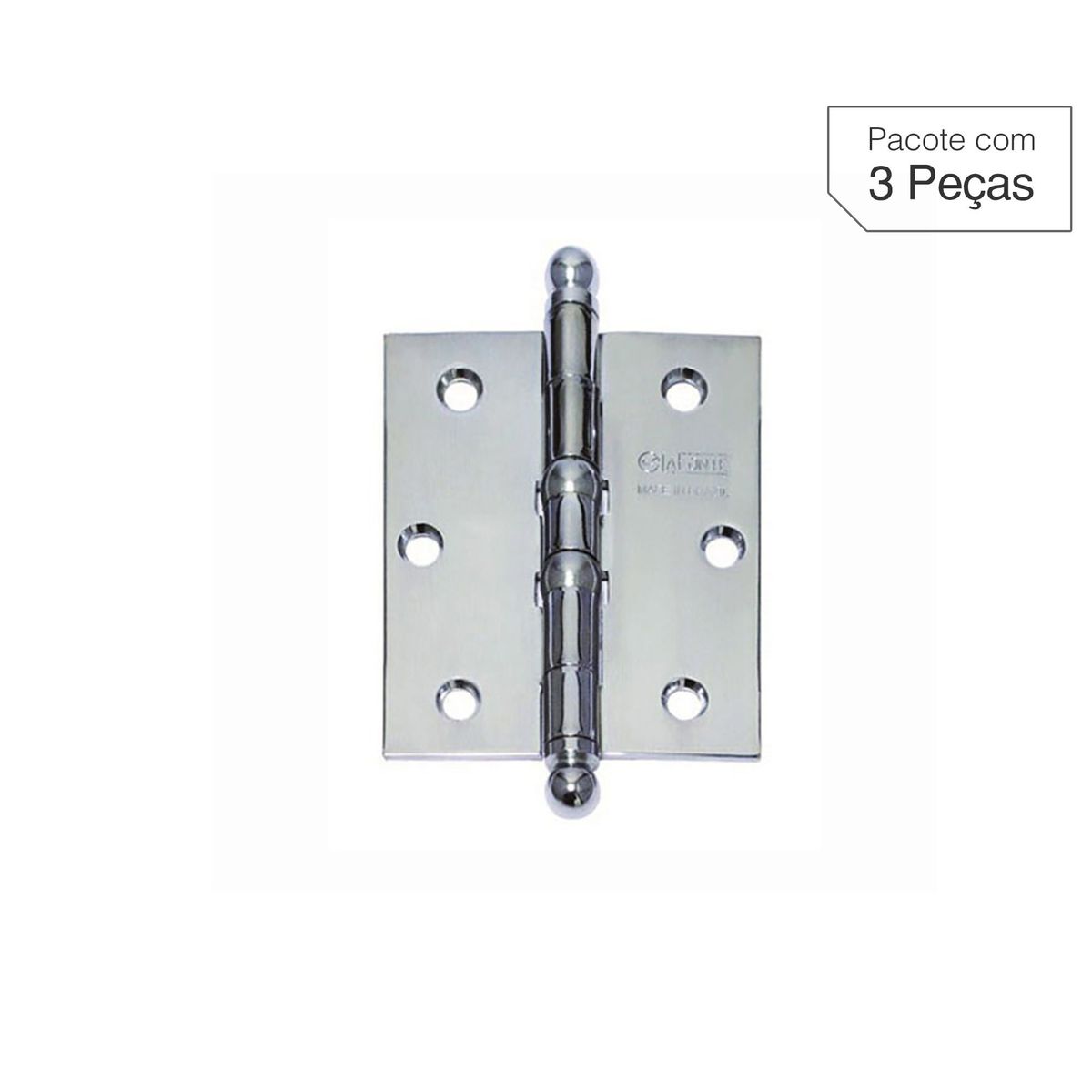 Dobradiça Cromado de Aço para Porta 3,5x3 " Modelo 500 3 peças, marca La Fonte - Foto Principal
