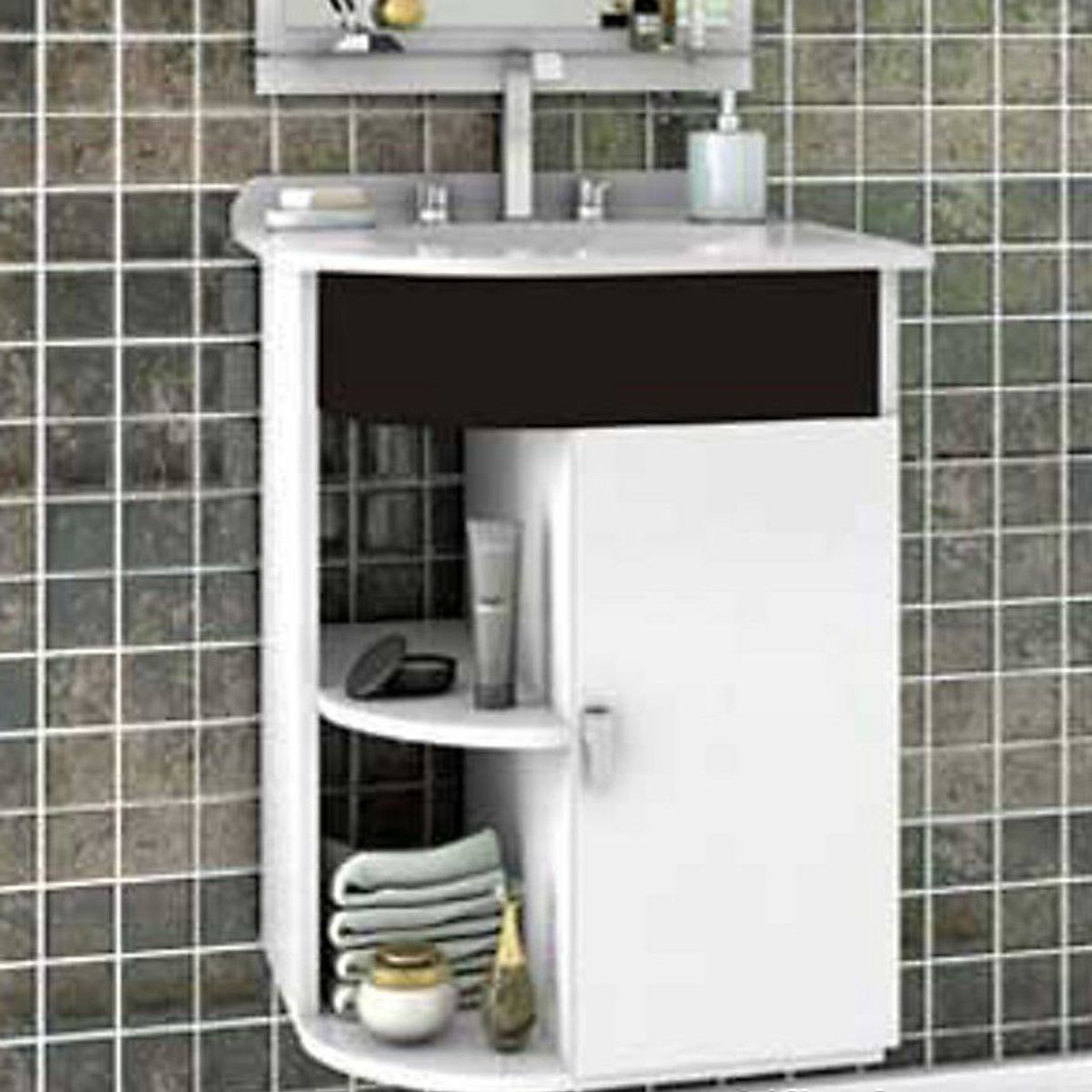 Gabinete para Banheiro com Cuba e Espelho Vega 45cm Branco/Preto Cerocha, marca Cerocha - Foto 2