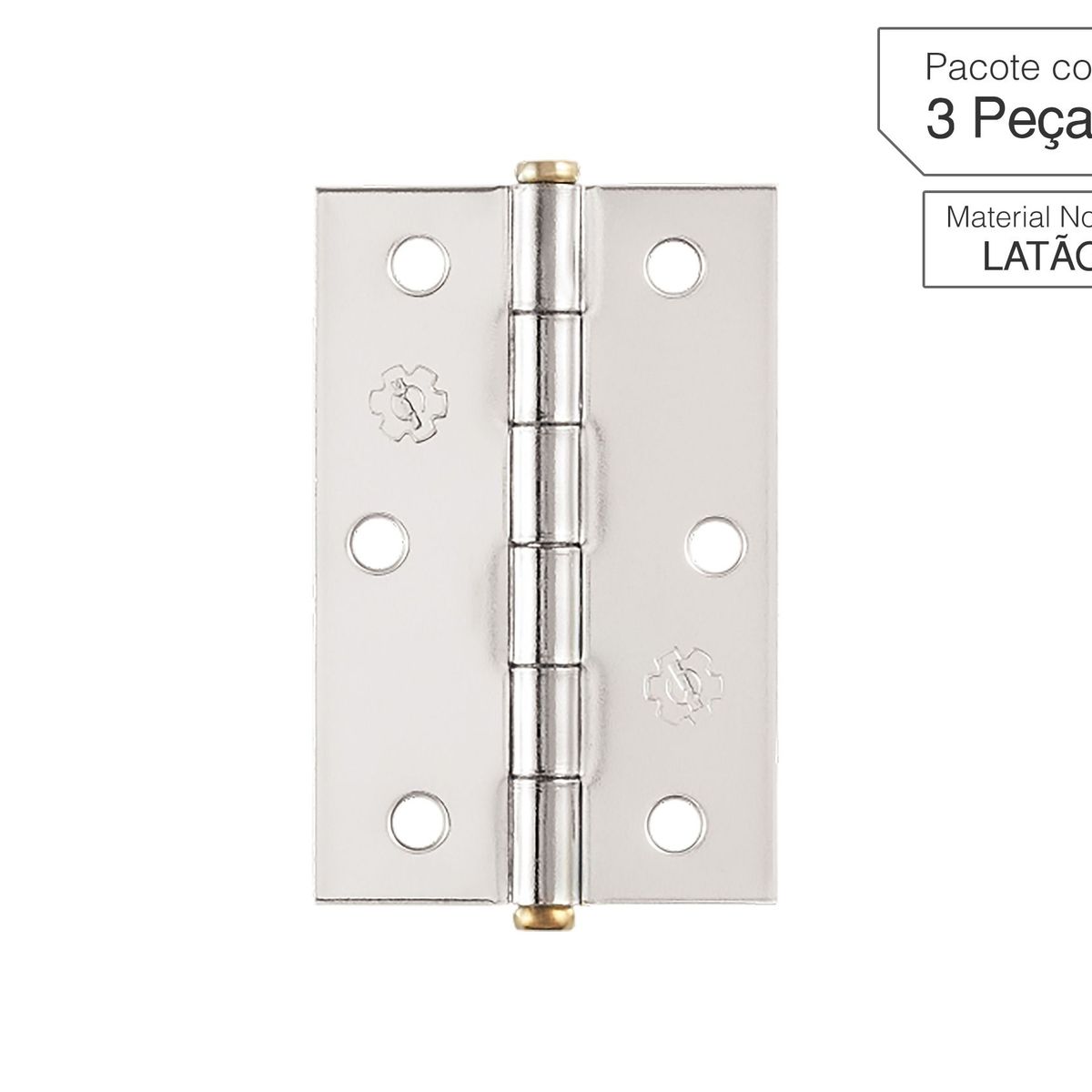 Dobradiça Cromado de Aço para Porta 3,5x2.1/4 " Modelo 888 3 peças, marca Lafonte - Foto Principal