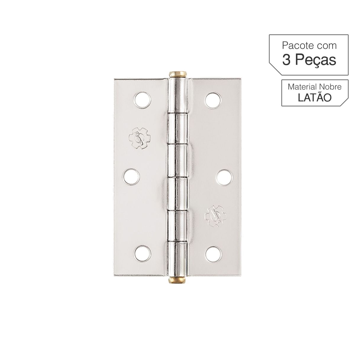 Dobradiça Cromado de Aço para Porta 3,5x2.1/4 " Modelo 888 3 peças, marca Lafonte - Foto Principal