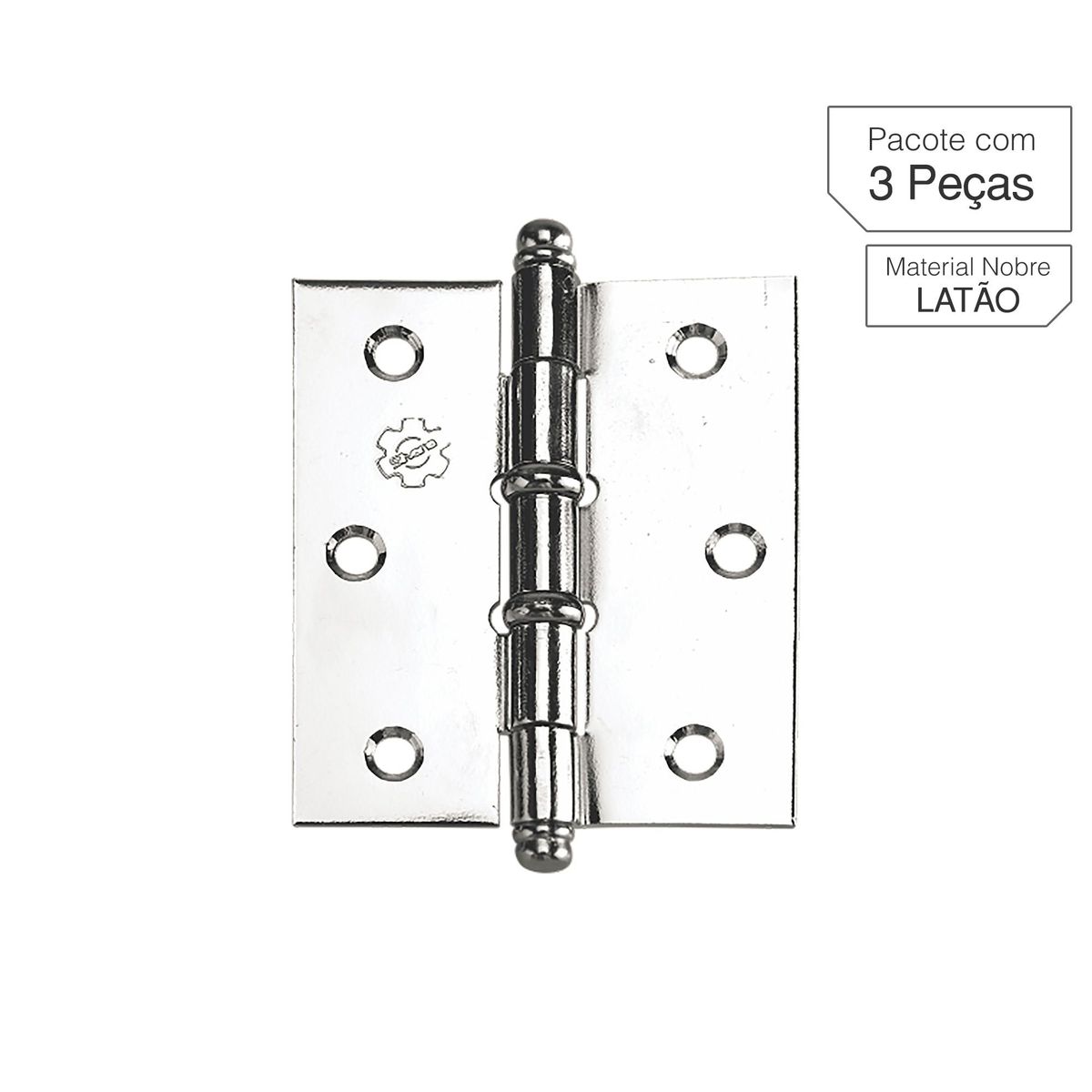 Dobradiça Cromado de Aço para Porta 3,5x3 " Modelo 898 3 peças, marca Lafonte - Foto Principal