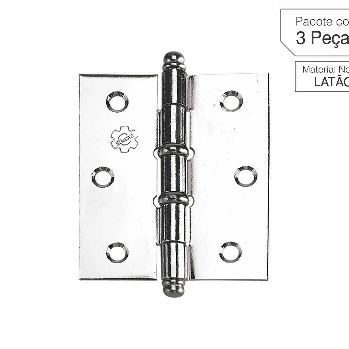 Dobradiça Cromado de Aço para Porta 3x2,5 " Modelo 899 3 peças, marca Lafonte - Foto Principal