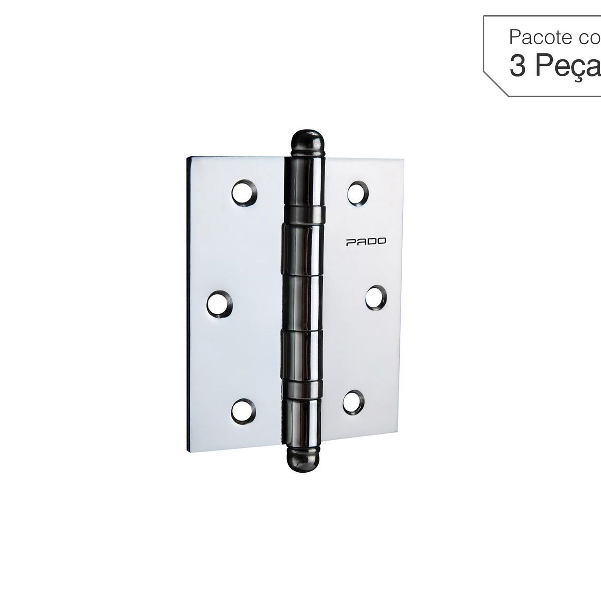 Dobradiça de Aço Cromado para Porta 3521 7,8x7,6cm, marca Pado - Foto Principal