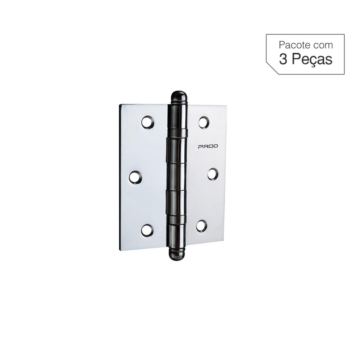 Dobradiça de Aço Cromado para Porta 3521 7,8x7,6cm, marca Pado - Foto Principal