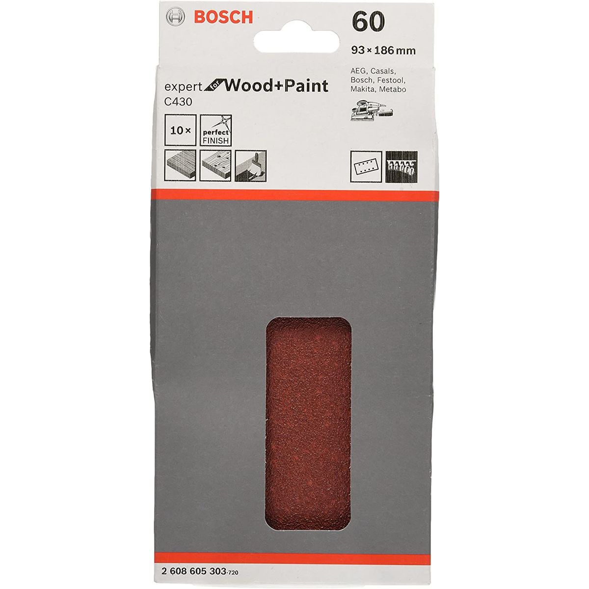 Folha de Lixa C430 Expert 93x186mm G60 Pacote com 10 unidades, marca Bosch - Foto Principal