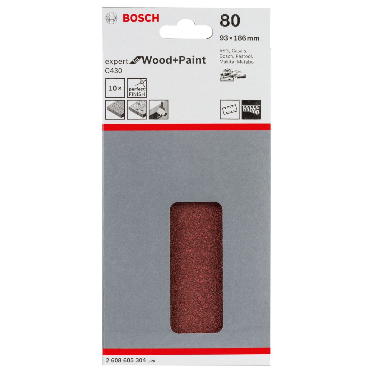 Folha de Lixa C430 Expert 93x186mm G80 Pacote com 10 unidades, marca Bosch - Foto Principal