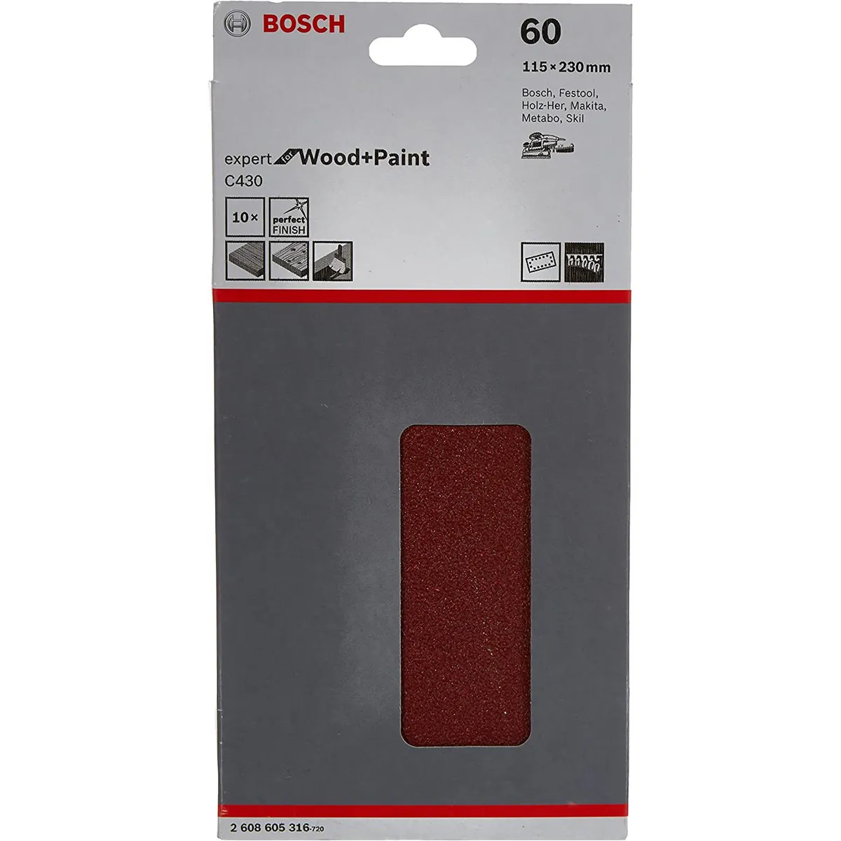 Folha de Lixa C430 Expert 115x230mm G60 Pacote com 10 unidades, marca Bosch - Foto Principal