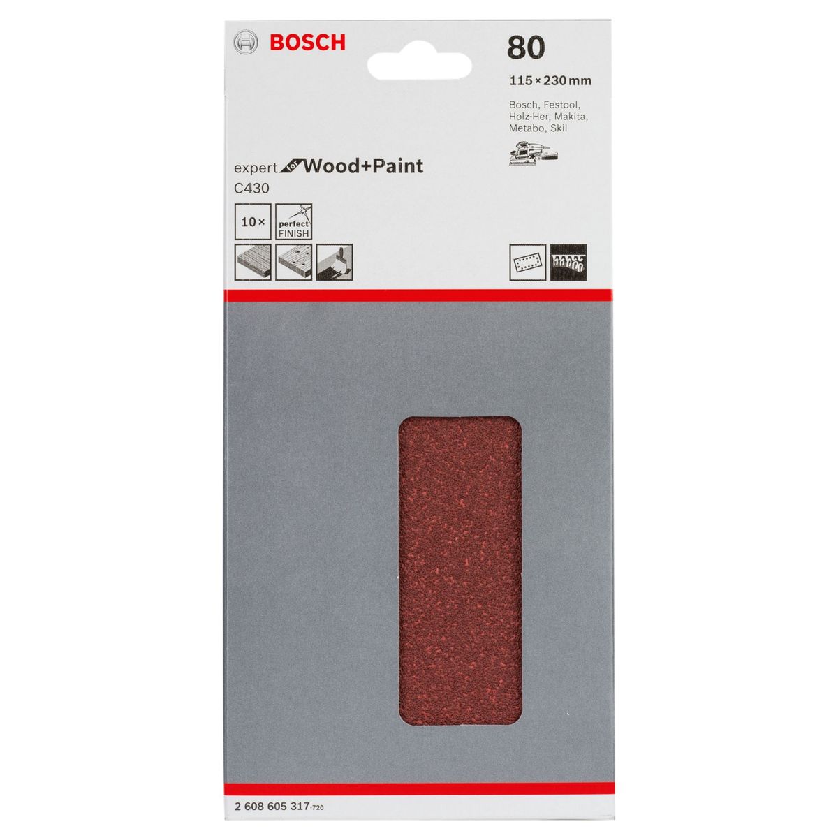 Folha de Lixa C430 Expert 115x230mm G80 Pacote com 10 unidades, marca Bosch - Foto Principal