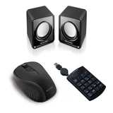 Kit Multilaser Mouse Emborrachado Fio Usb+Teclado Numérico Cabo Retrátil+Caixa Som 20 Mini 3W Rms