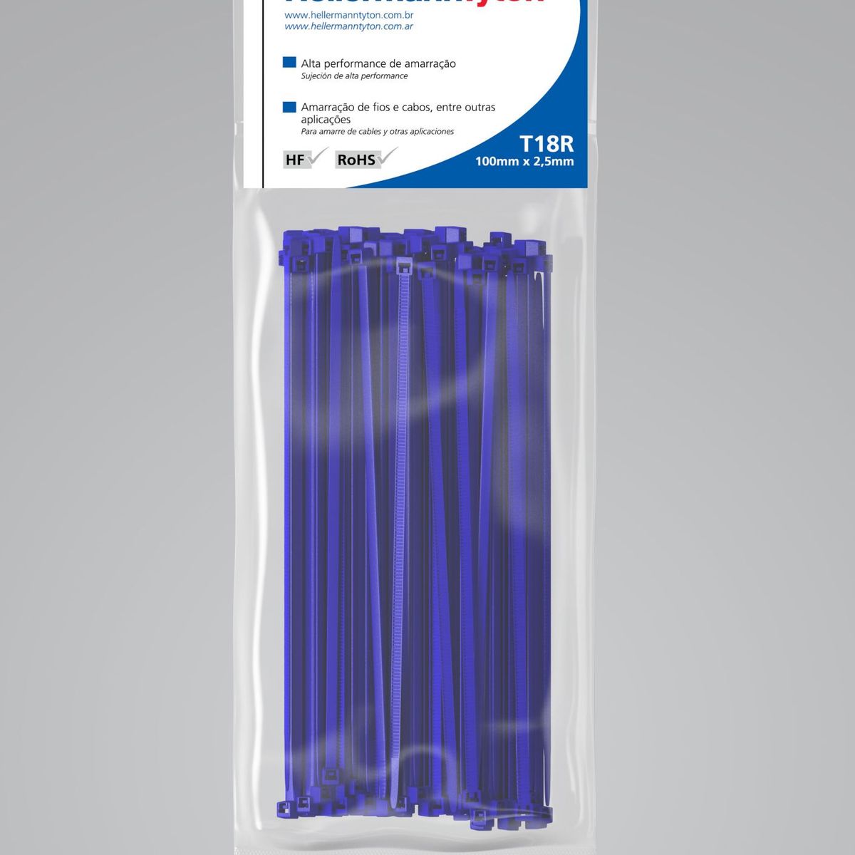 Abraçadeira Nylon T18R Azul 2,5X100mm Embalagem Com 100 Unidades, marca Hellermann - Foto Principal