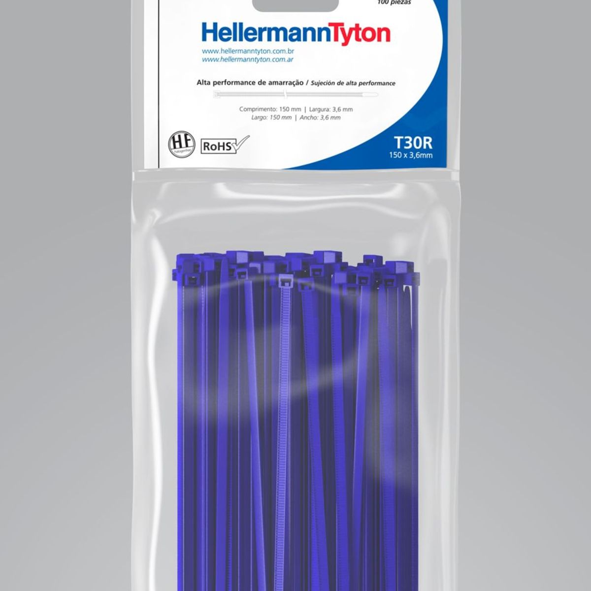 Abraçadeira Nylon T30R Azul 3,6X150mm Embalagem Com 100 Unidades, marca Hellermann - Foto 2