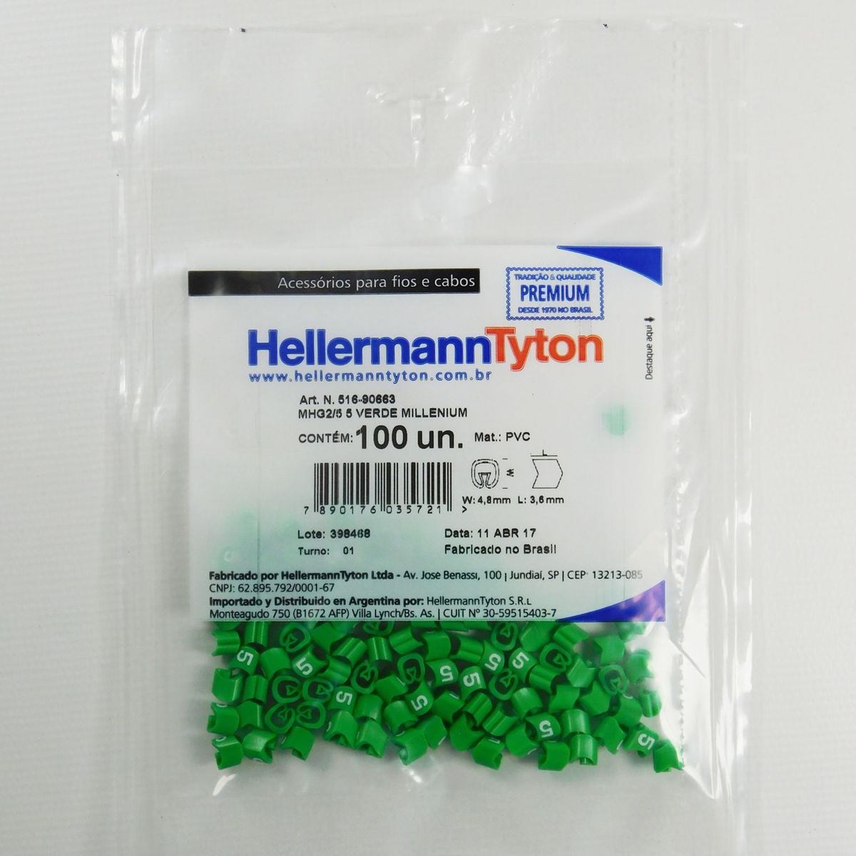 Identificação Para Cabos De 0,5 A 6,00 mm Verde Número 5 Embalagem Com 100 Unidades, marca Hellermann - Foto Principal