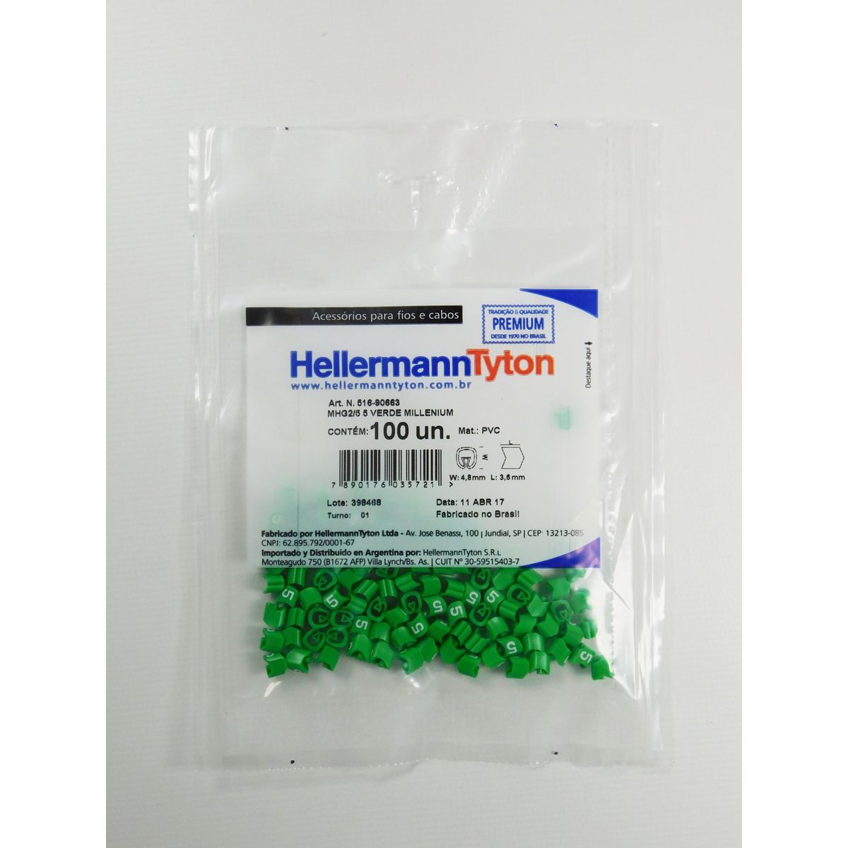 Identificação Para Cabos De 0,5 A 6,00 mm Verde Número 5 Embalagem Com 100 Unidades, marca Hellermann - Foto Principal