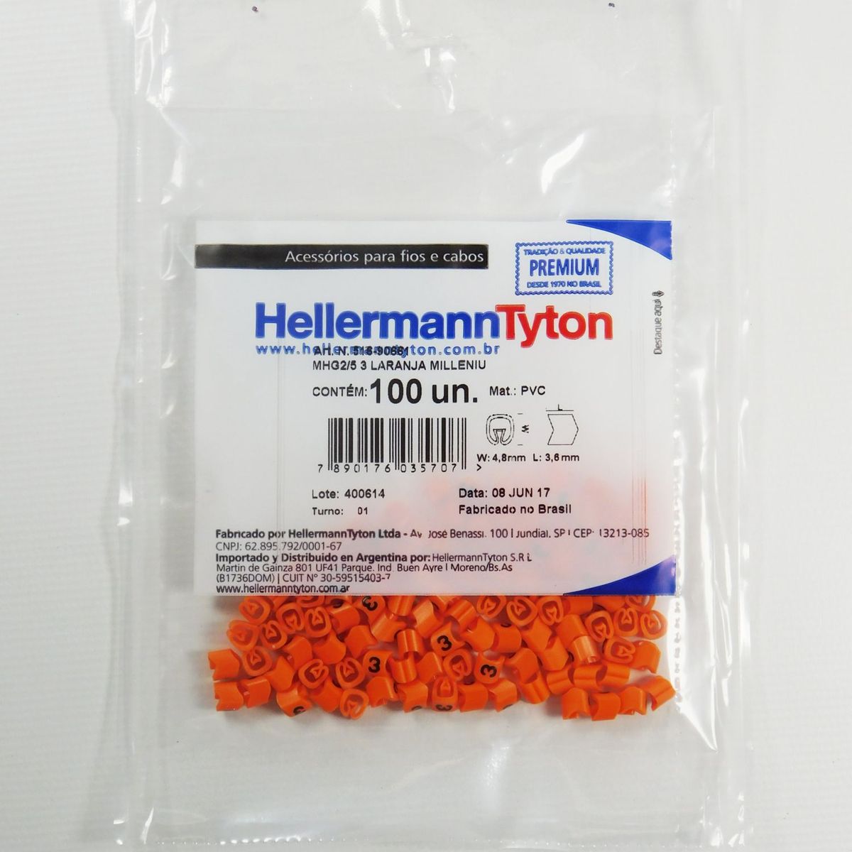 Identificação Cabos De 0,5 A 6,00 mm Laranja Número 3 Embalagem com 100 Unidades, marca Hellermann - Foto Principal