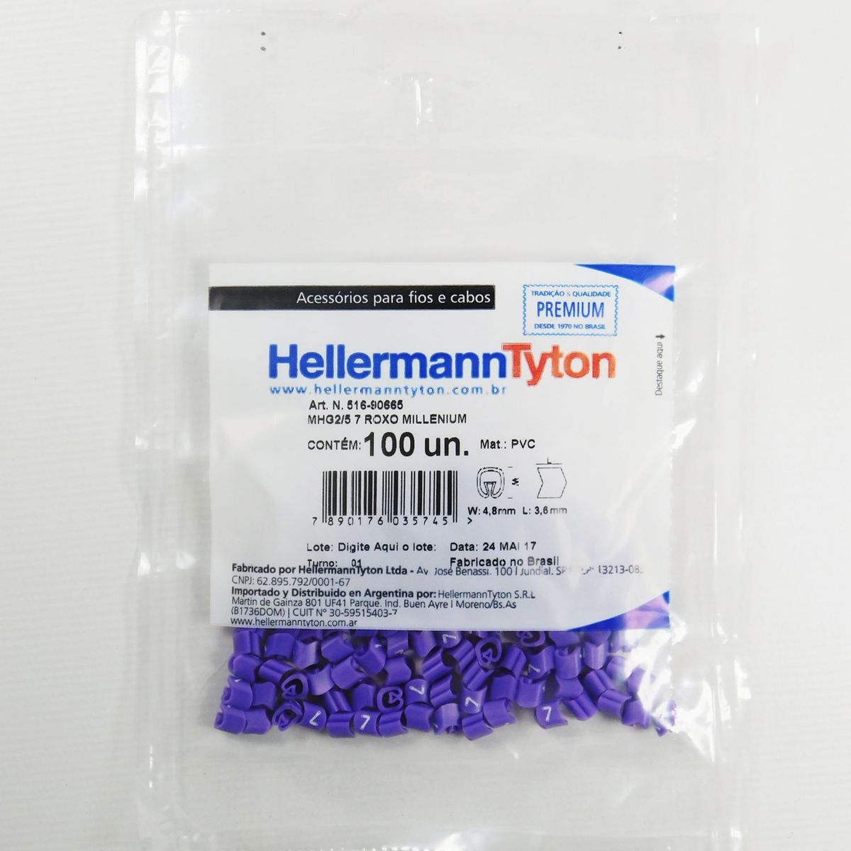 Identificação Cabos De 0,5 A 6,00 mm Roxo Número 7 Embalagem Com 100 Unidades, marca Hellermann - Foto Principal