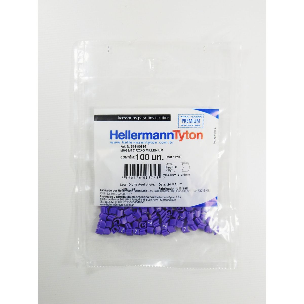 Identificação Cabos De 0,5 A 6,00 mm Roxo Número 7 Embalagem Com 100 Unidades, marca Hellermann - Foto Principal