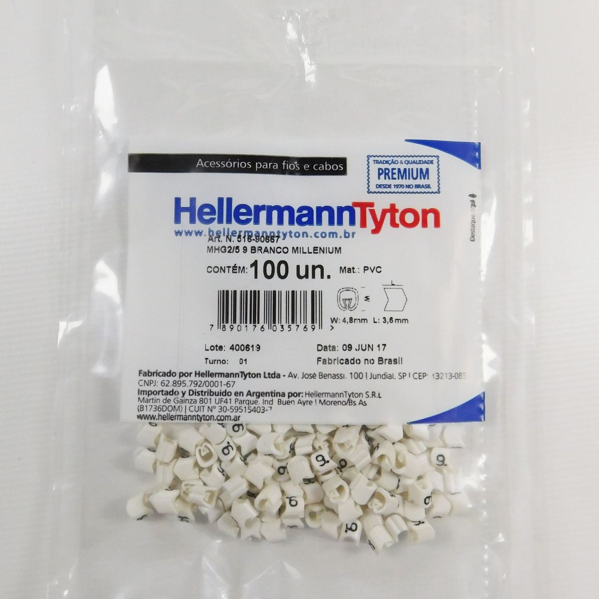 Identificação Cabos De 0,5 A 6,00 mm Branco Número 9 Embalagem Com 100 Unidades, marca Hellermann - Foto Principal