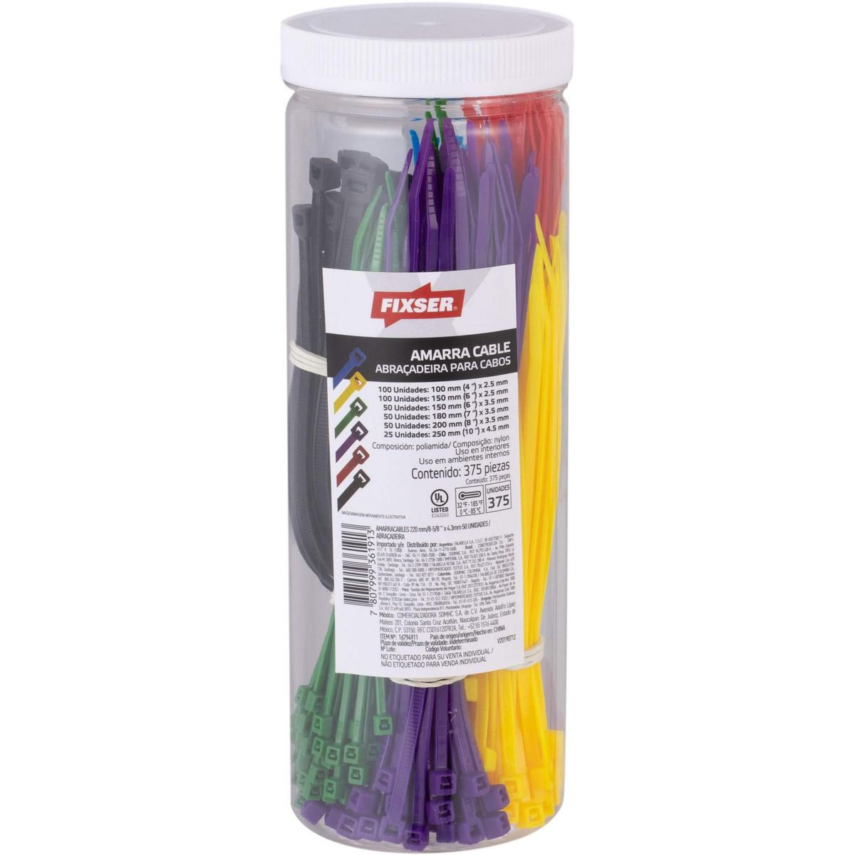 Abraçadeira Pack 375 Unidades Colorido, marca Fixser - Foto Principal