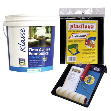 Kit 1 Tinta Acrlica Klasse 18L Branco + 1 Kit Antirespingo 3 Peas + 1 Pelicula Protetora Incolor