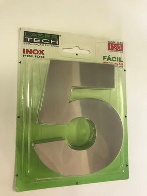 Algarismo 5 Polido 12cm Inox