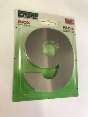 Algarismo 9 Polido 12cm Inox