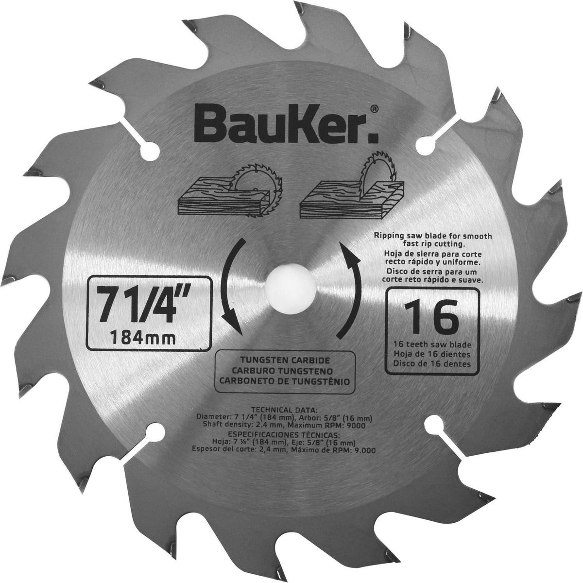 Lâmina de Serra Circular 7,1/4' com 16 Dentes Madeira, marca Bauker - Foto Principal