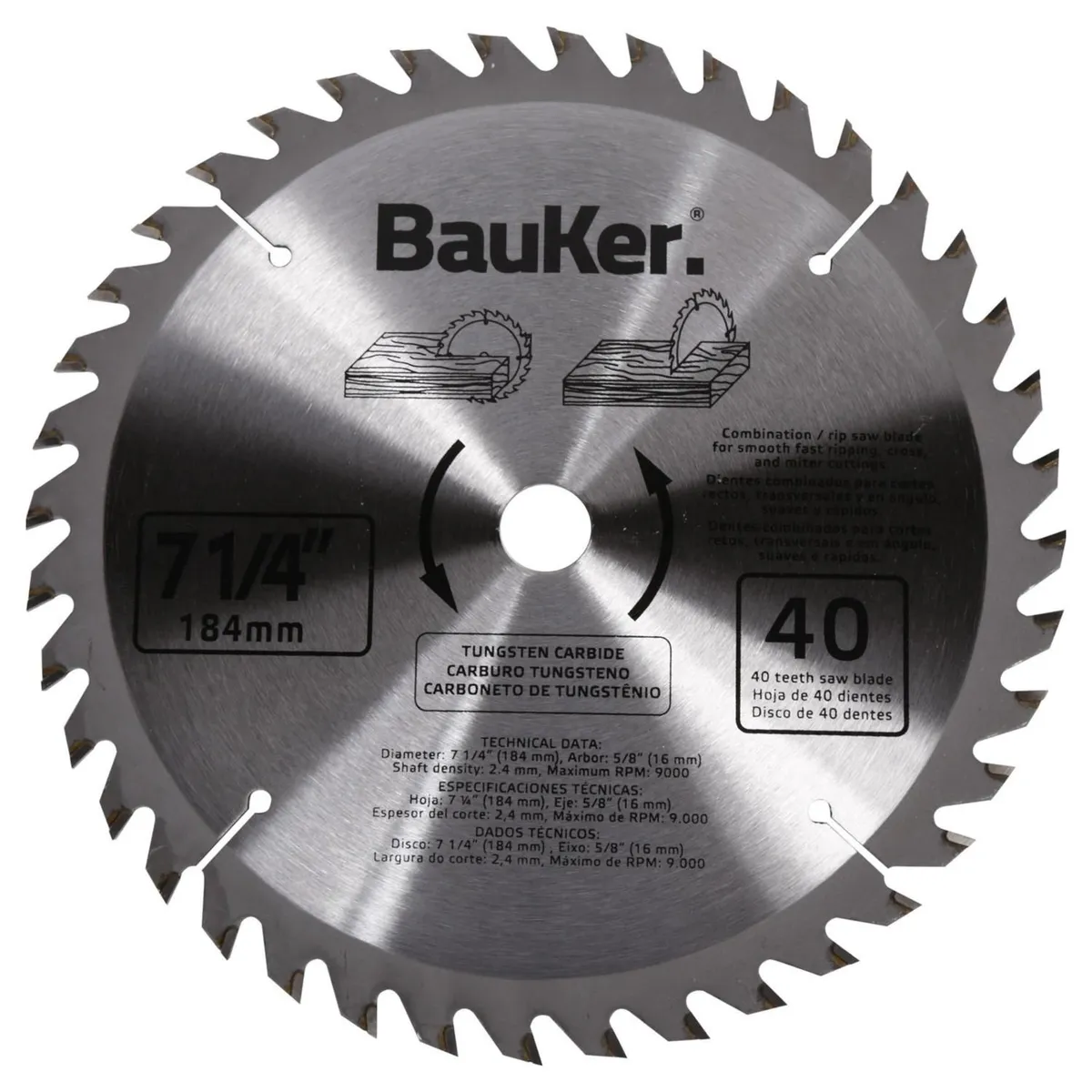 Lâmina de Serra Circular 7,1/4' com 40 Dentes Madeira, marca Bauker - Foto Principal