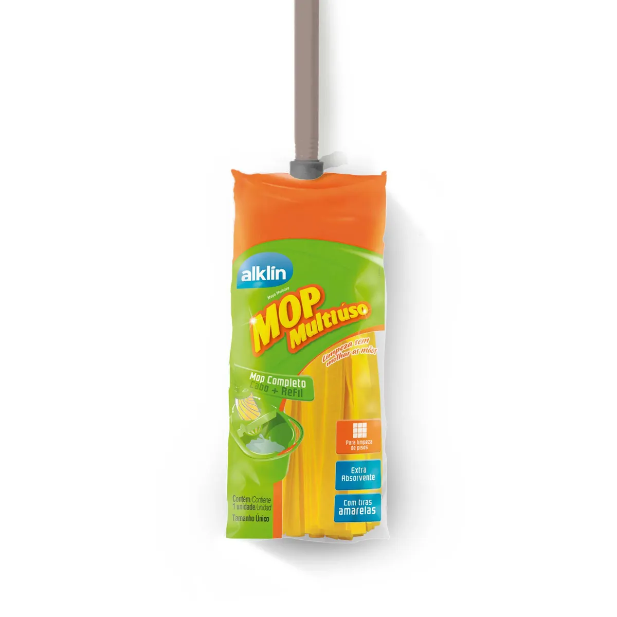 Mop Multiuso com Tiras com Cabo Amarelo, marca Alklin - Foto Principal
