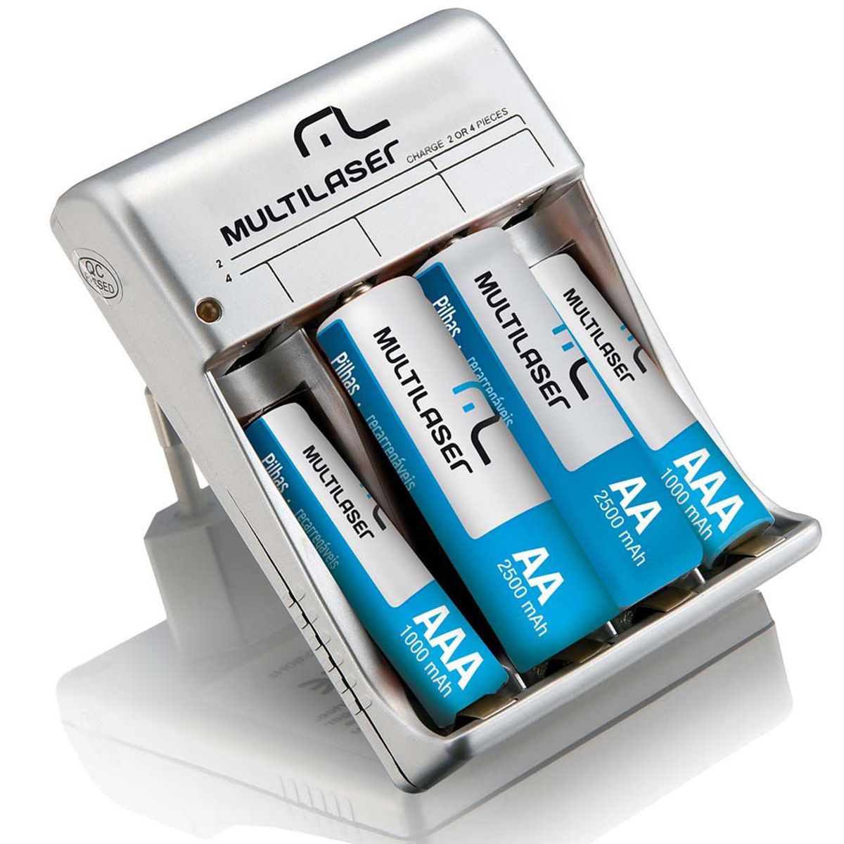 Carregador de Pilhas para 2 pilhas AA e 2 pilhas AAA 12hrs, marca Multilaser - Foto Principal