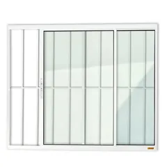 Janela de Correr Alumínio Branco 2 Folhas Com Grade Esquerda 100x150x8cm Confort