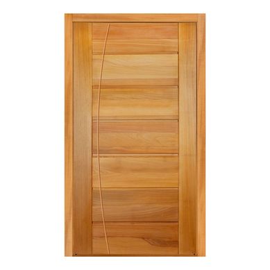 Porta Montada Pivotante Madeira Macica Tauari Natural Reversvel 214X118X14cm BBB Frisada