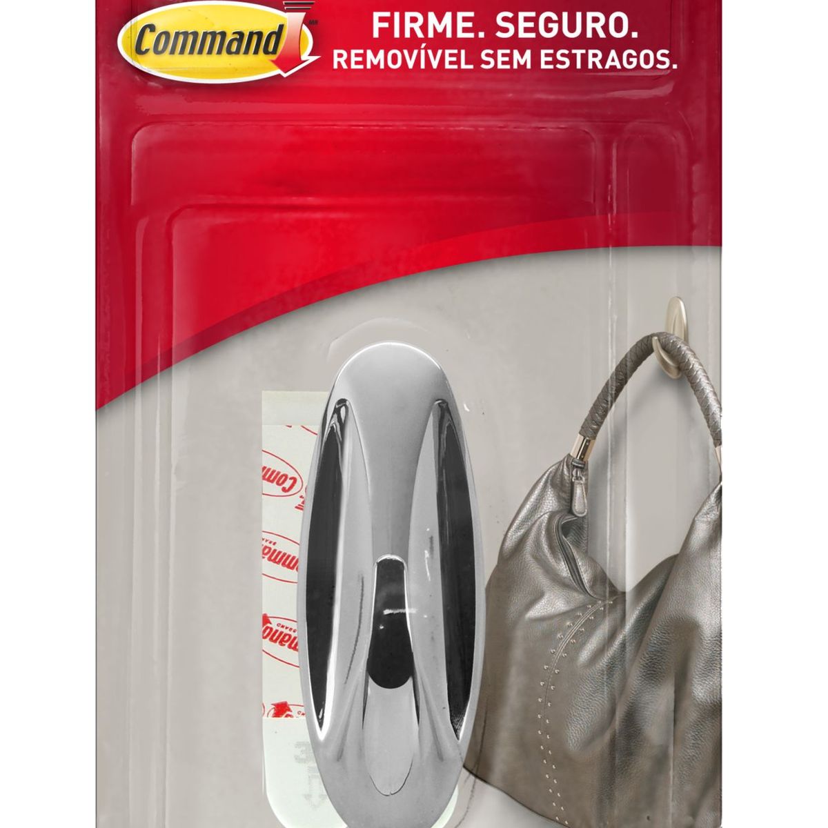 Gancho Adesivo Design 3M Command Cromado Médio - 1 unidade, marca 3m - Foto Principal